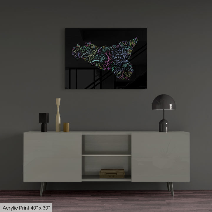 Sicily - River basin map, pastel colours - Wall Art