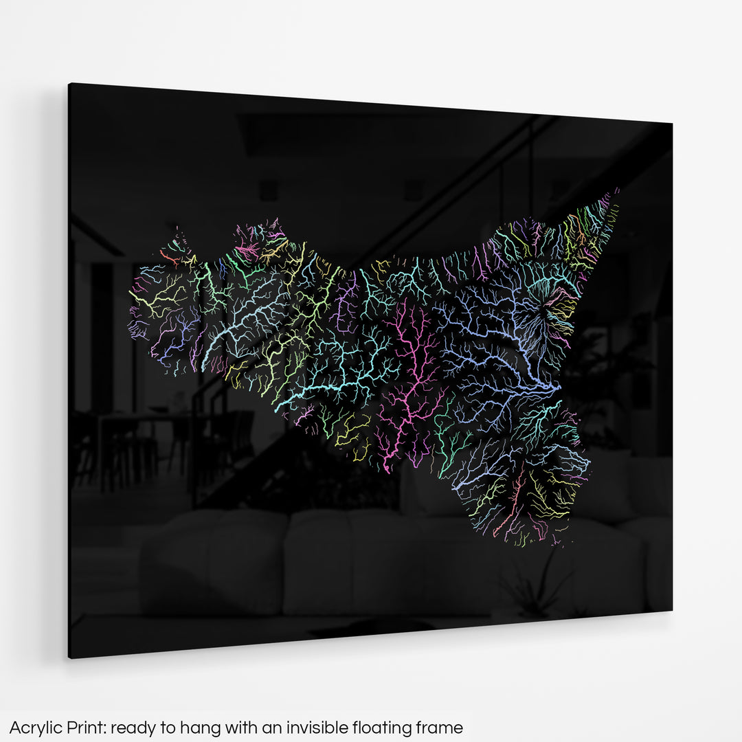 Sicily - River basin map, pastel colours - Wall Art