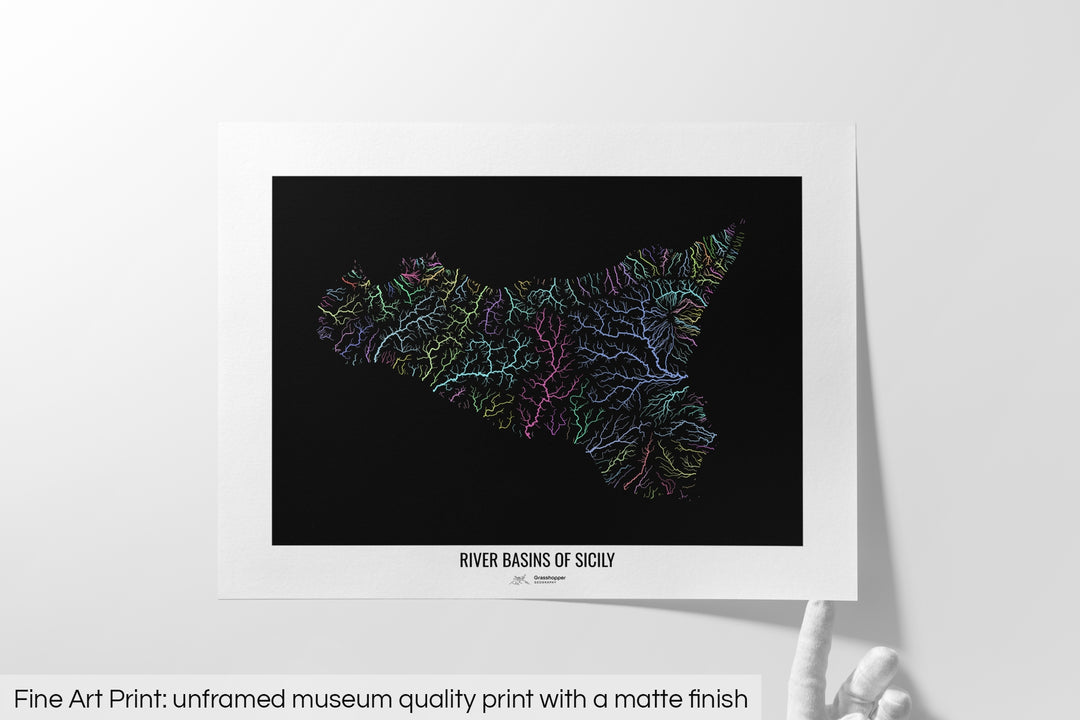 Sicily - River basin map, pastel colours - Wall Art