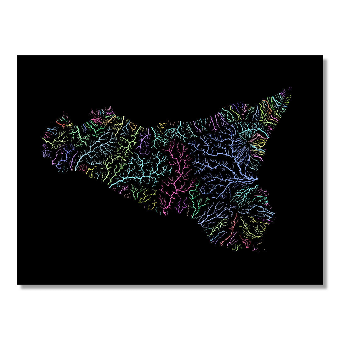 Sicily - River basin map, pastel colours - Wall Art