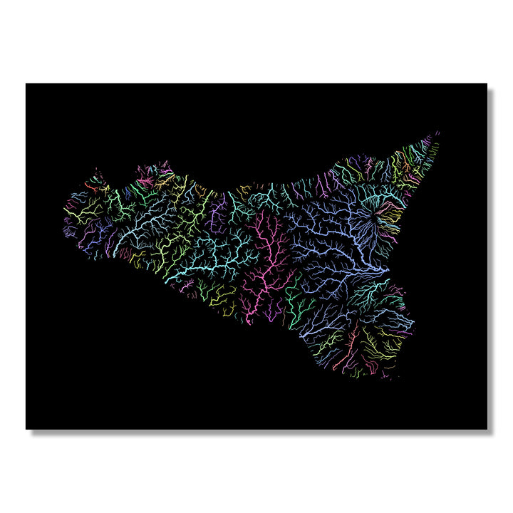 Sicily - River basin map, pastel colours - Wall Art