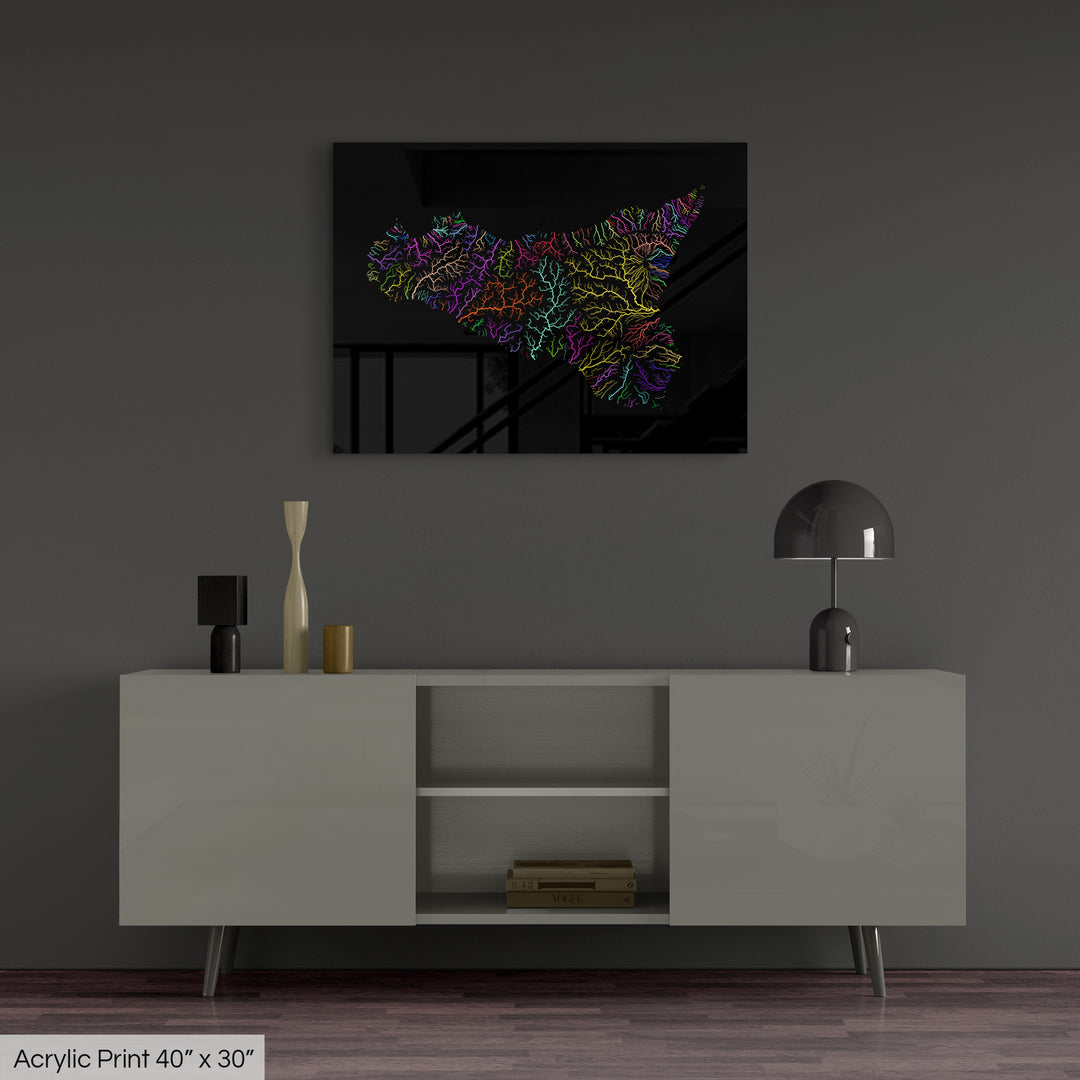 Sicily - River basin map, rainbow colours - Wall Art
