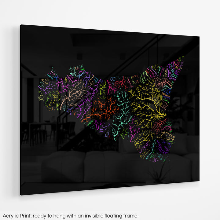 Sicily - River basin map, rainbow colours - Wall Art
