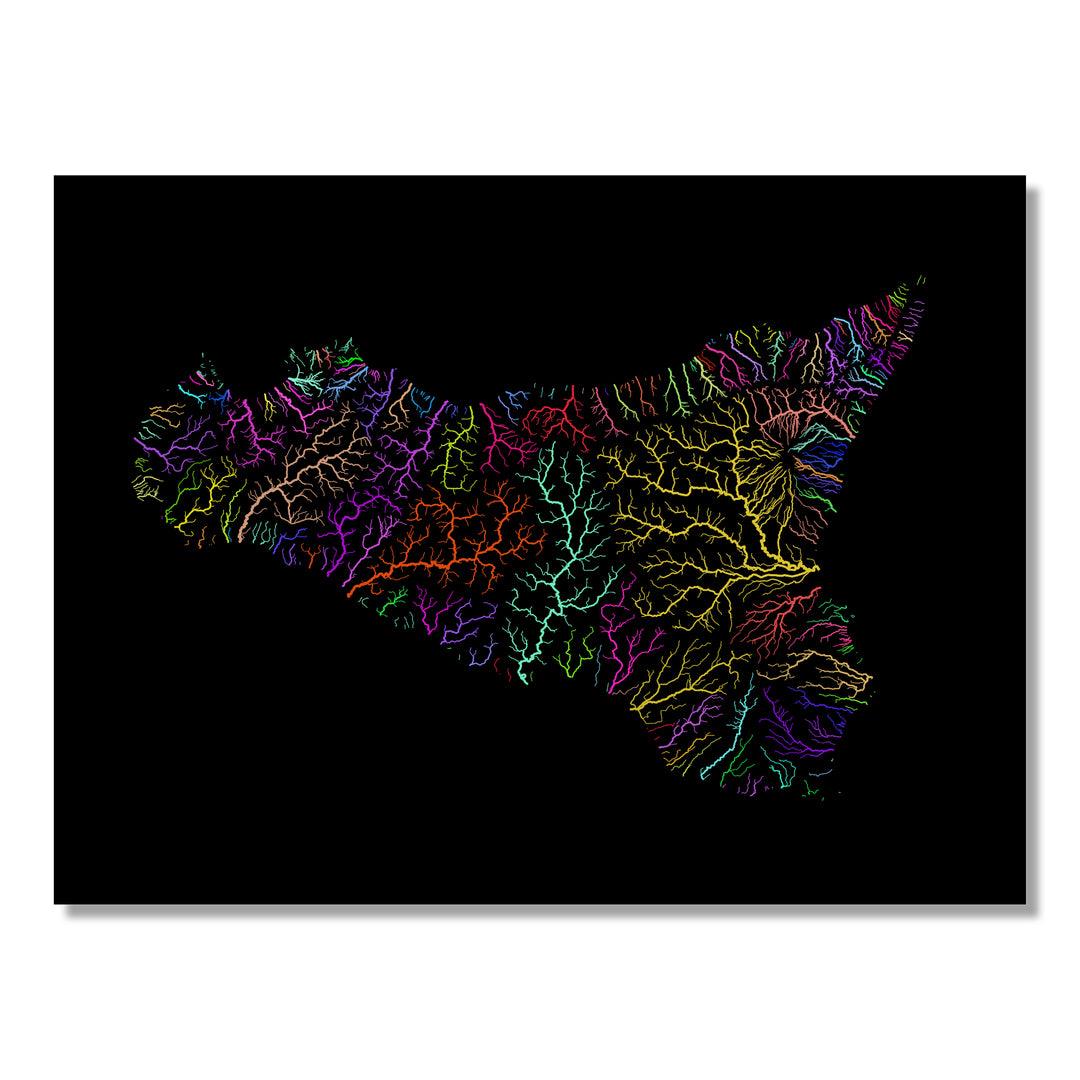 Sicily - River basin map, rainbow colours - Wall Art