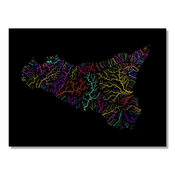 Sicily - River basin map, rainbow colours - Wall Art