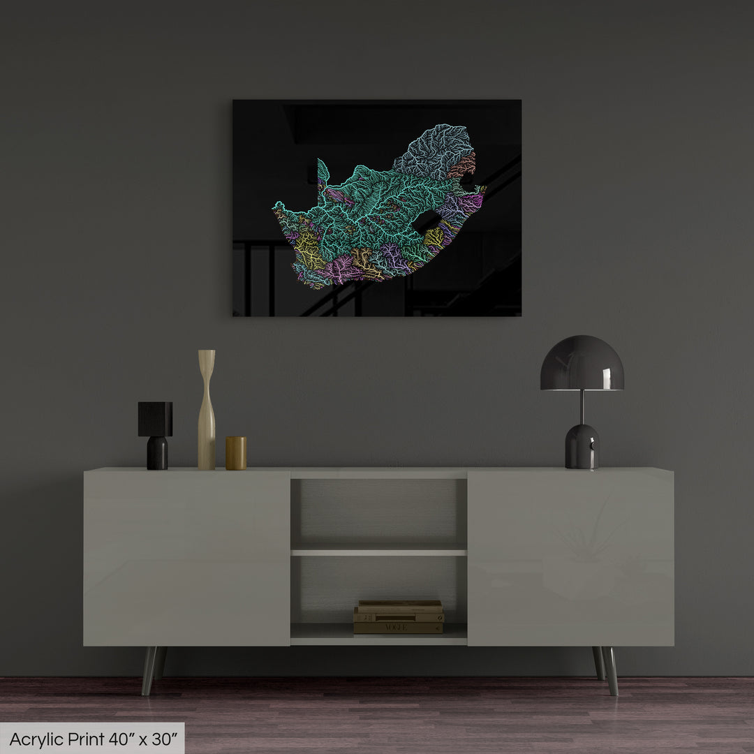 South Africa - River basin map, pastel colours - Wall Art
