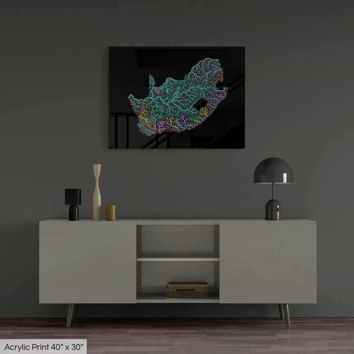 South Africa - River basin map, pastel colours - Wall Art