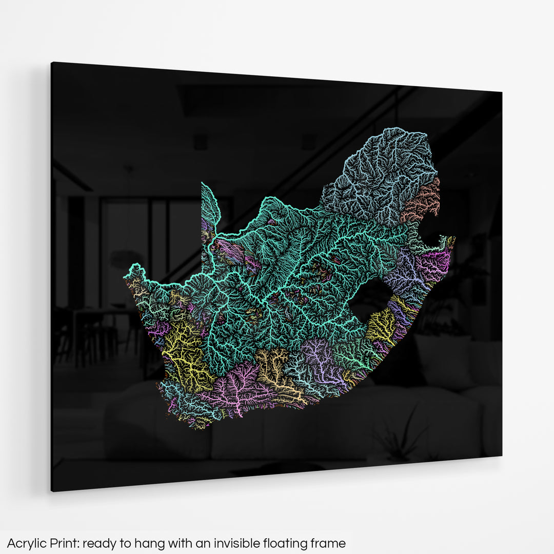 South Africa - River basin map, pastel colours - Wall Art