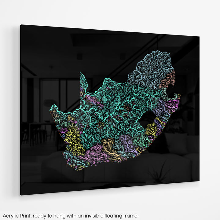 South Africa - River basin map, pastel colours - Wall Art