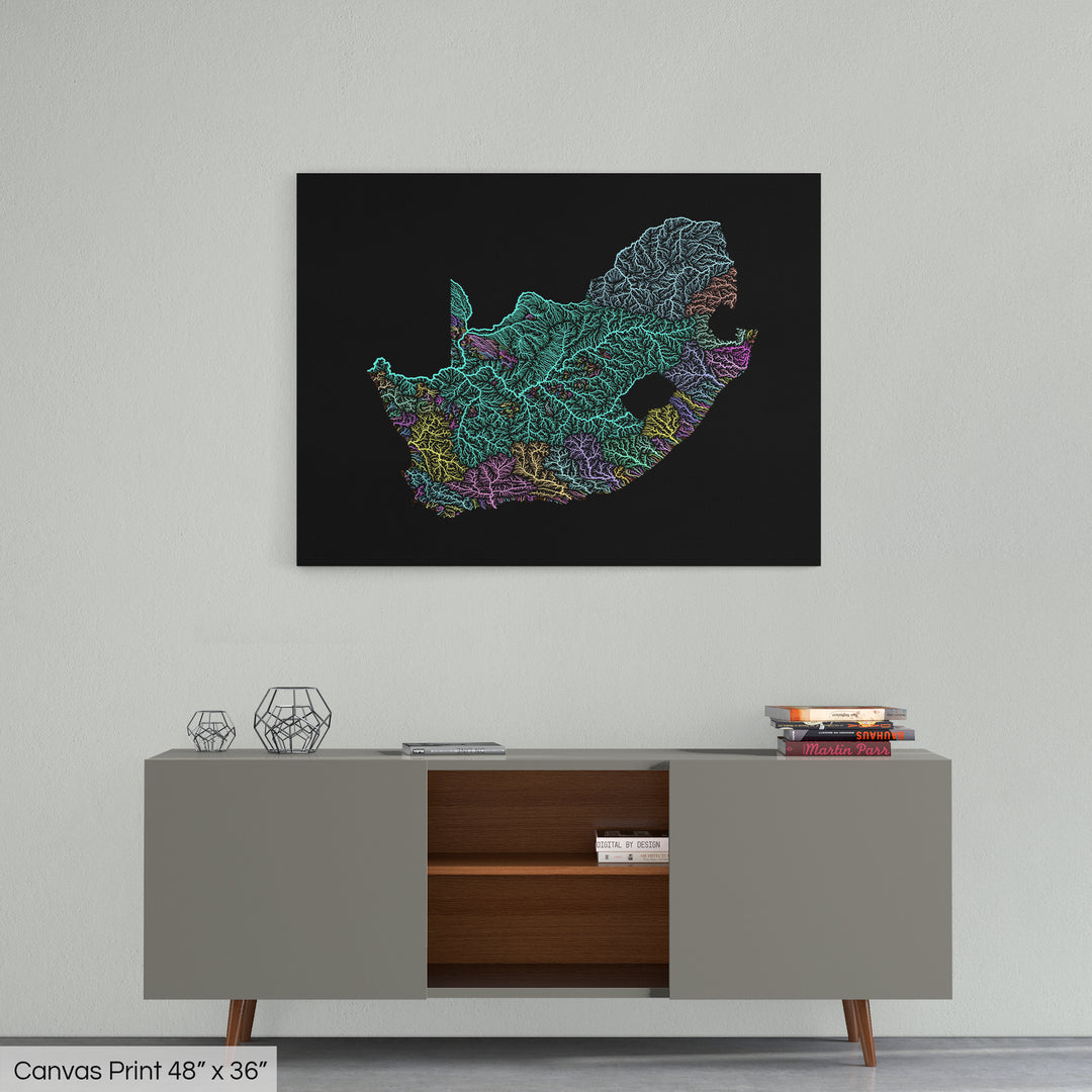 South Africa - River basin map, pastel colours - Wall Art