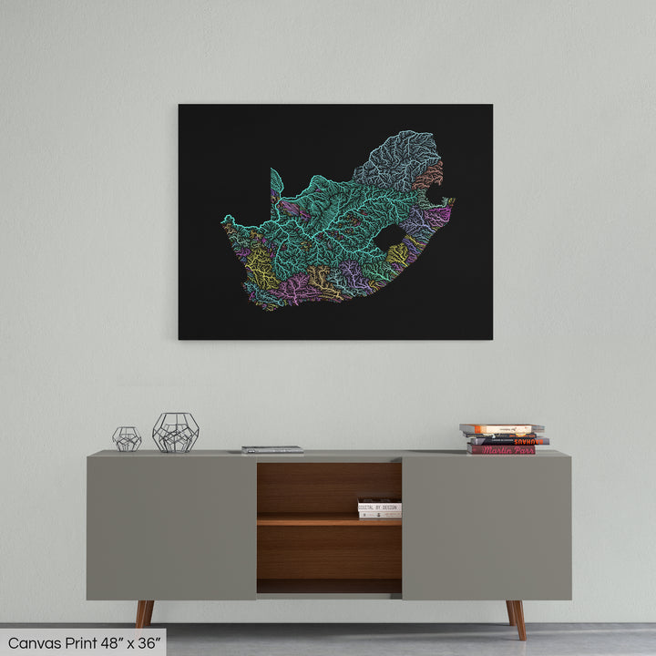 South Africa - River basin map, pastel colours - Wall Art