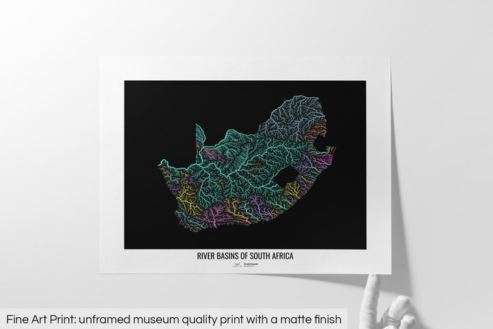 South Africa - River basin map, pastel colours - Wall Art