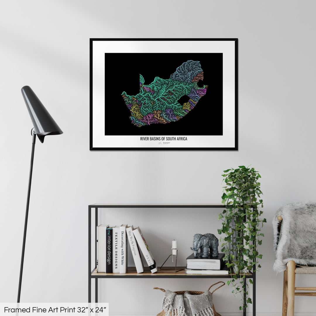 South Africa - River basin map, pastel colours - Wall Art