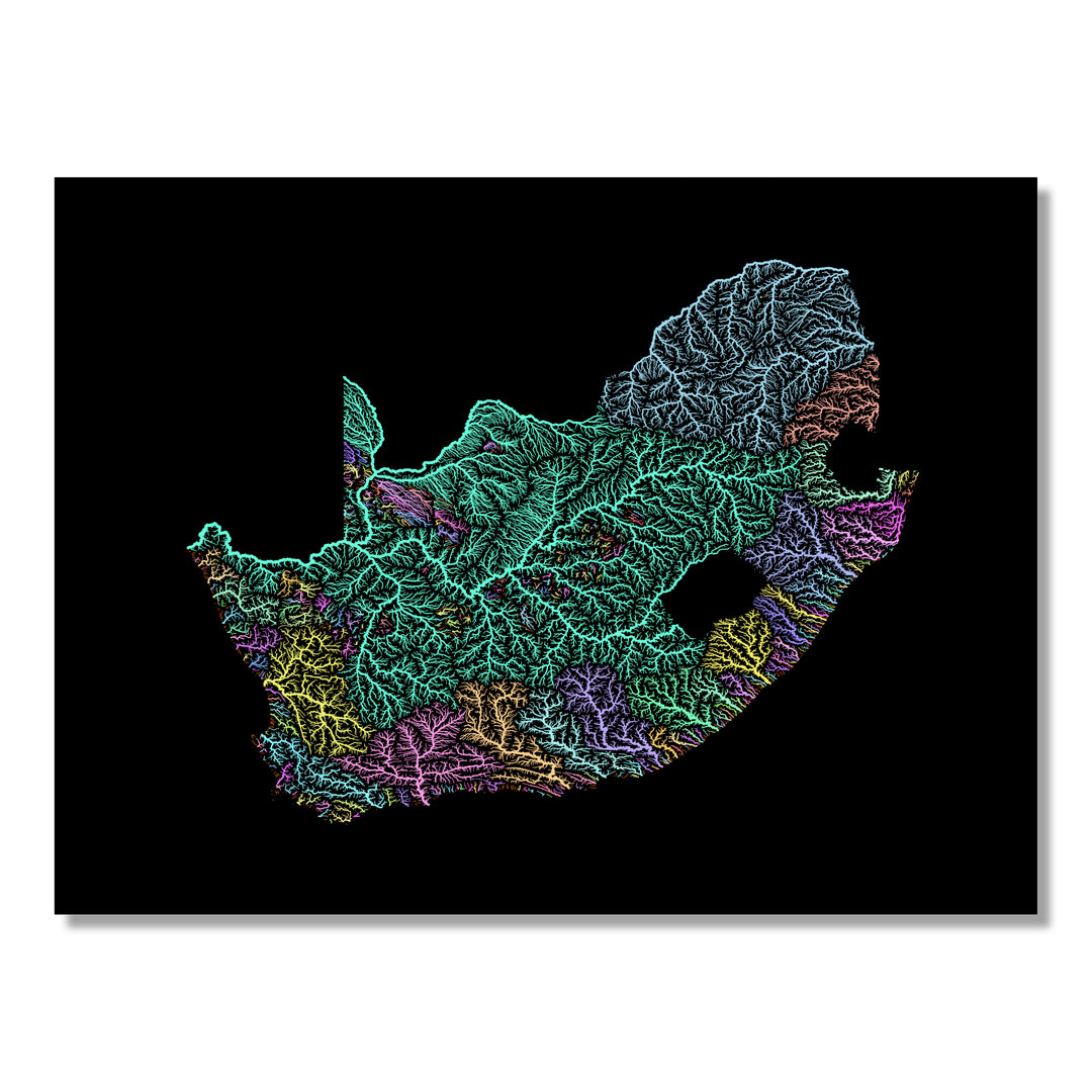 South Africa - River basin map, pastel colours - Wall Art