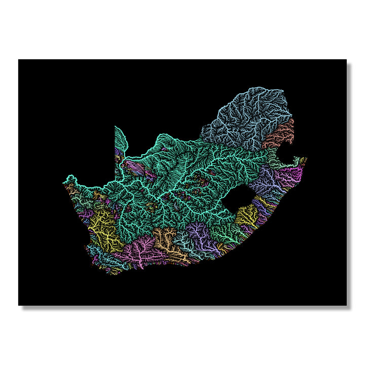 South Africa - River basin map, pastel colours - Wall Art