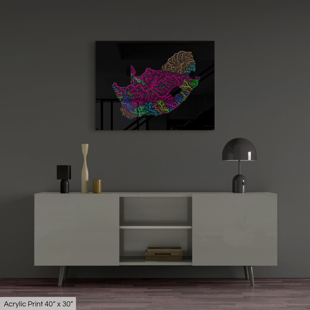 South Africa - River basin map, rainbow colours - Wall Art