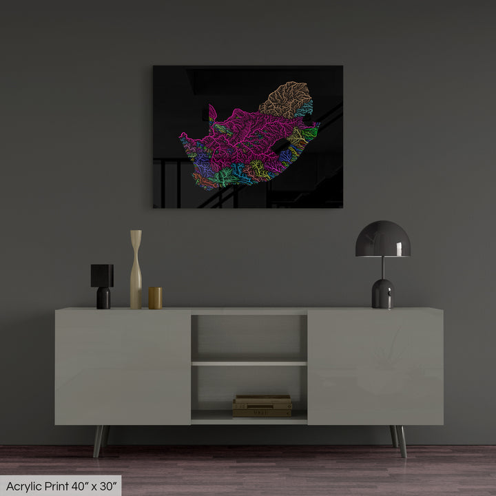 South Africa - River basin map, rainbow colours - Wall Art