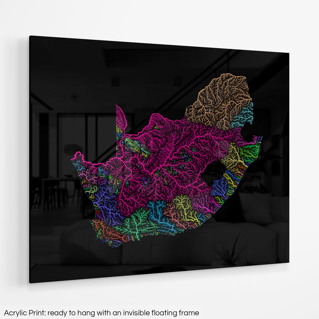 South Africa - River basin map, rainbow colours - Wall Art