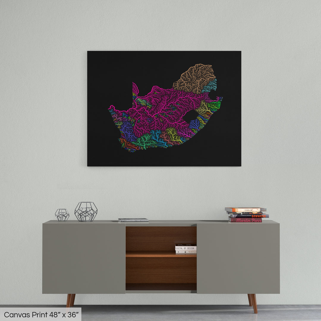 South Africa - River basin map, rainbow colours - Wall Art