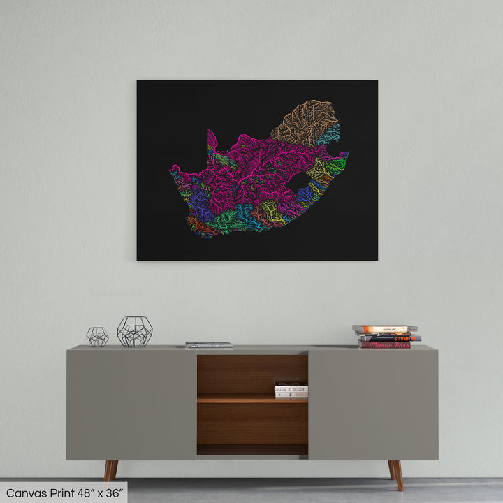 South Africa - River basin map, rainbow colours - Wall Art