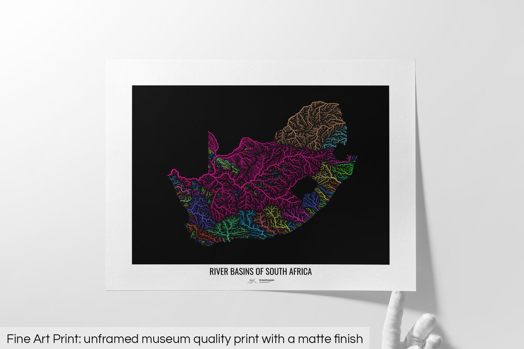 South Africa - River basin map, rainbow colours - Wall Art