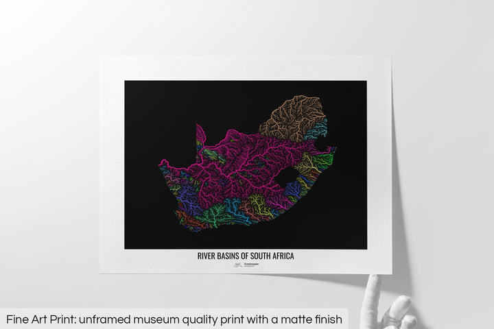 South Africa - River basin map, rainbow colours - Wall Art