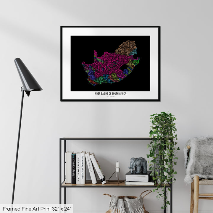 South Africa - River basin map, rainbow colours - Wall Art