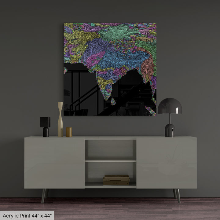South Asia - River basin map, pastel colours - Wall Art