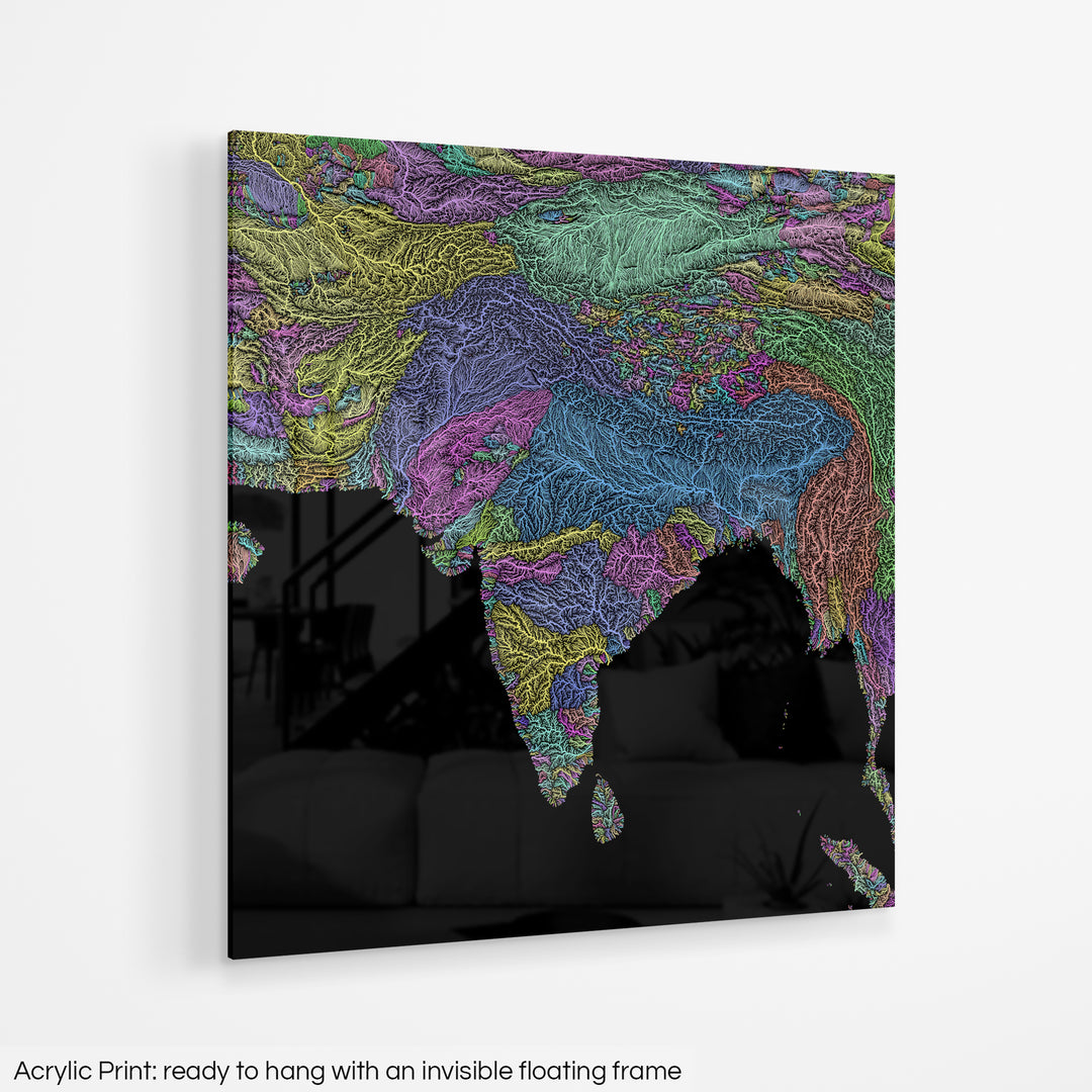 South Asia - River basin map, pastel colours - Wall Art