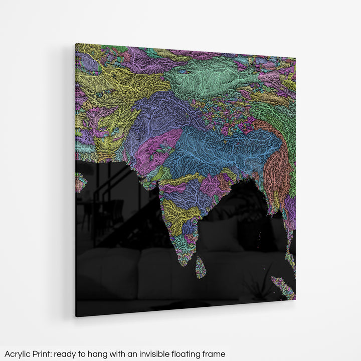 South Asia - River basin map, pastel colours - Wall Art