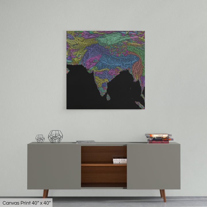 South Asia - River basin map, pastel colours - Wall Art