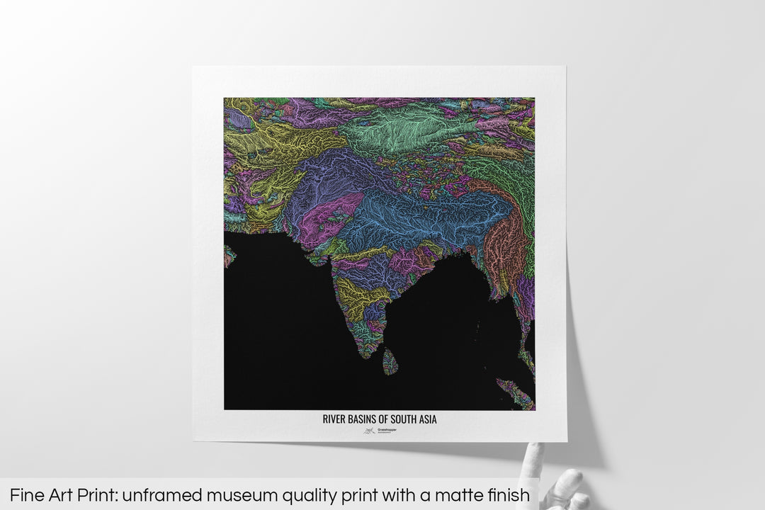 South Asia - River basin map, pastel colours - Wall Art