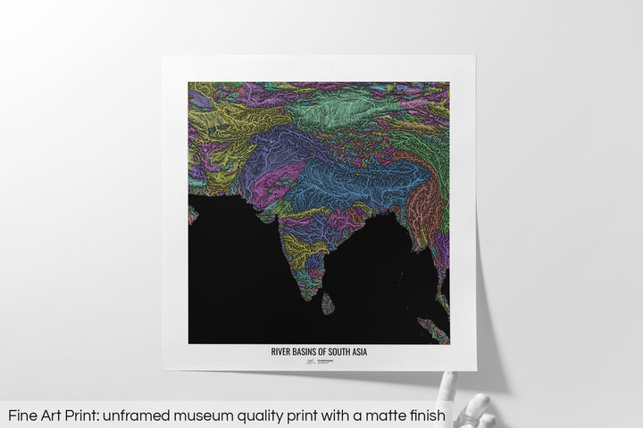 South Asia - River basin map, pastel colours - Wall Art