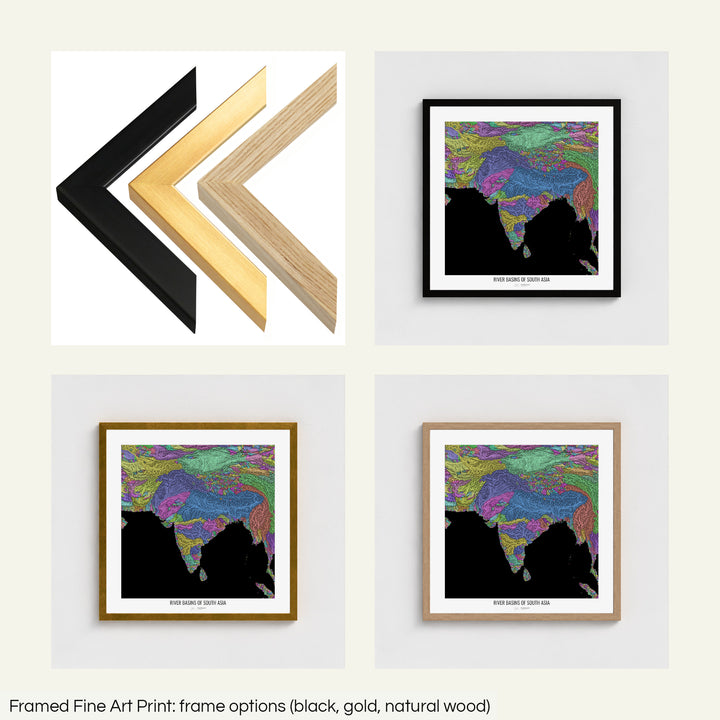 South Asia - River basin map, pastel colours - Wall Art