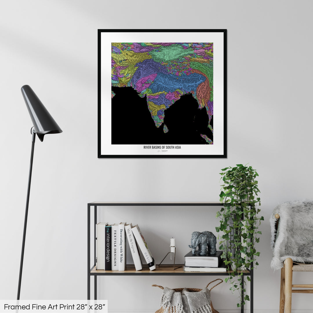 South Asia - River basin map, pastel colours - Wall Art