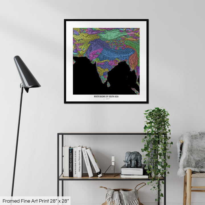 South Asia - River basin map, pastel colours - Wall Art