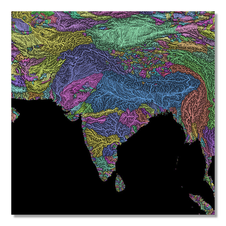 South Asia - River basin map, pastel colours - Wall Art