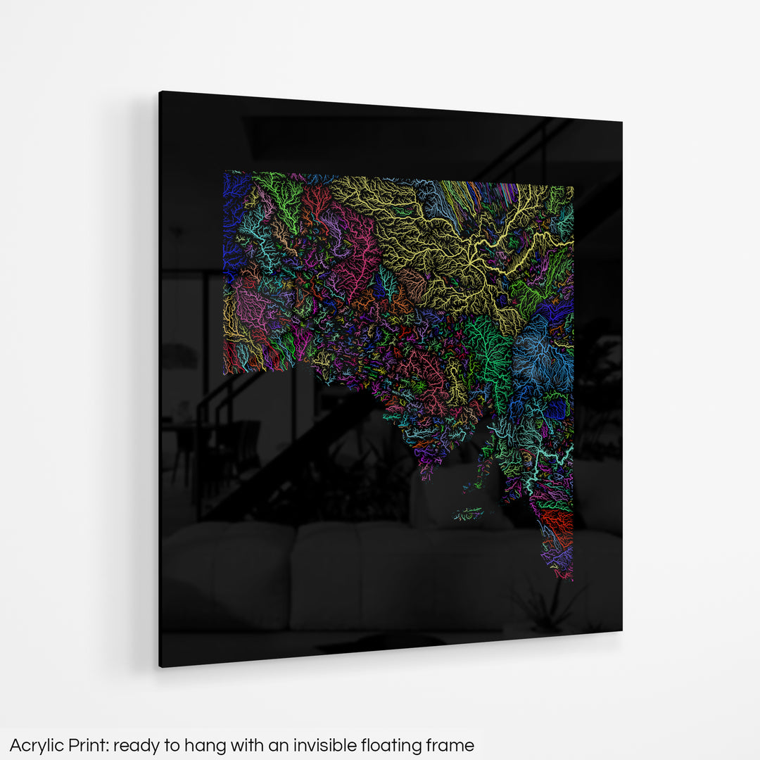 South Australia - River basin map, rainbow colours - Wall Art