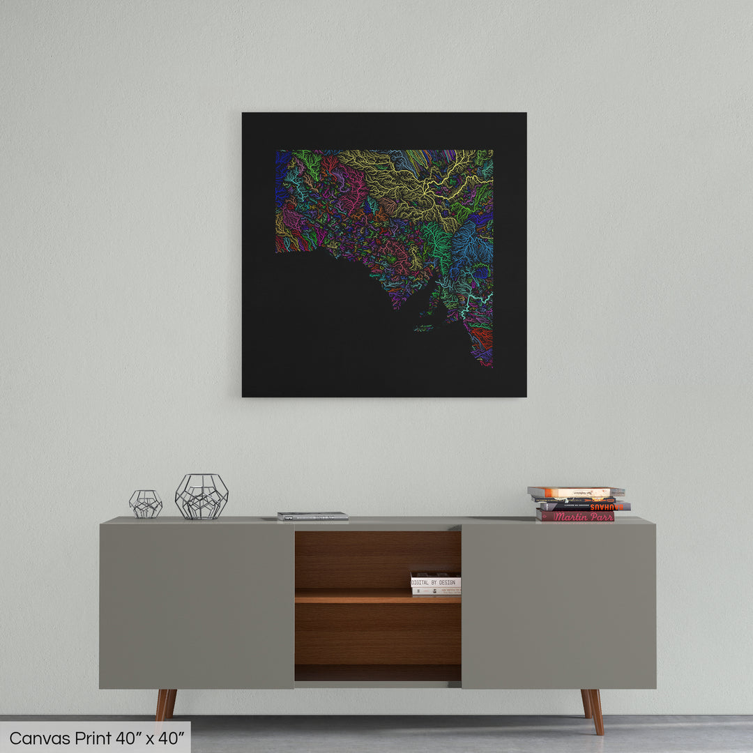 South Australia - River basin map, rainbow colours - Wall Art