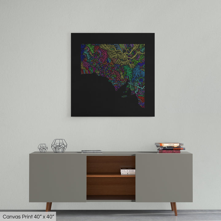 South Australia - River basin map, rainbow colours - Wall Art