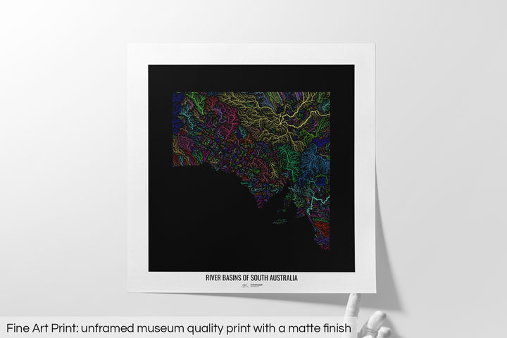 South Australia - River basin map, rainbow colours - Wall Art
