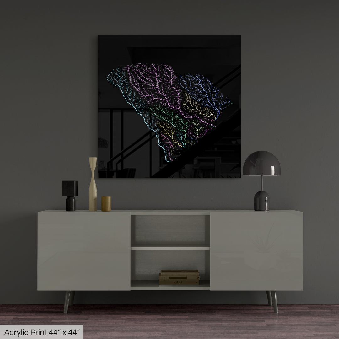 South Carolina - River basin map, pastel colours - Wall Art