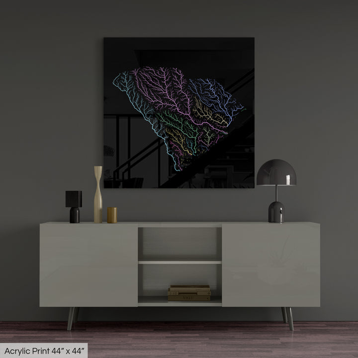 South Carolina - River basin map, pastel colours - Wall Art
