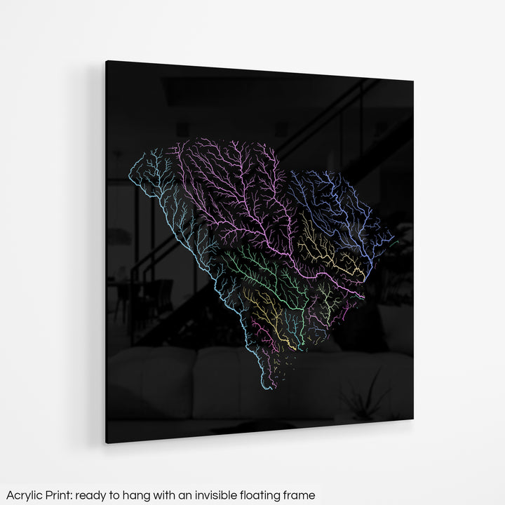 South Carolina - River basin map, pastel colours - Wall Art