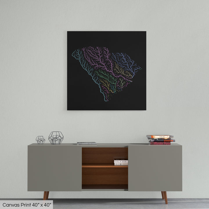 South Carolina - River basin map, pastel colours - Wall Art