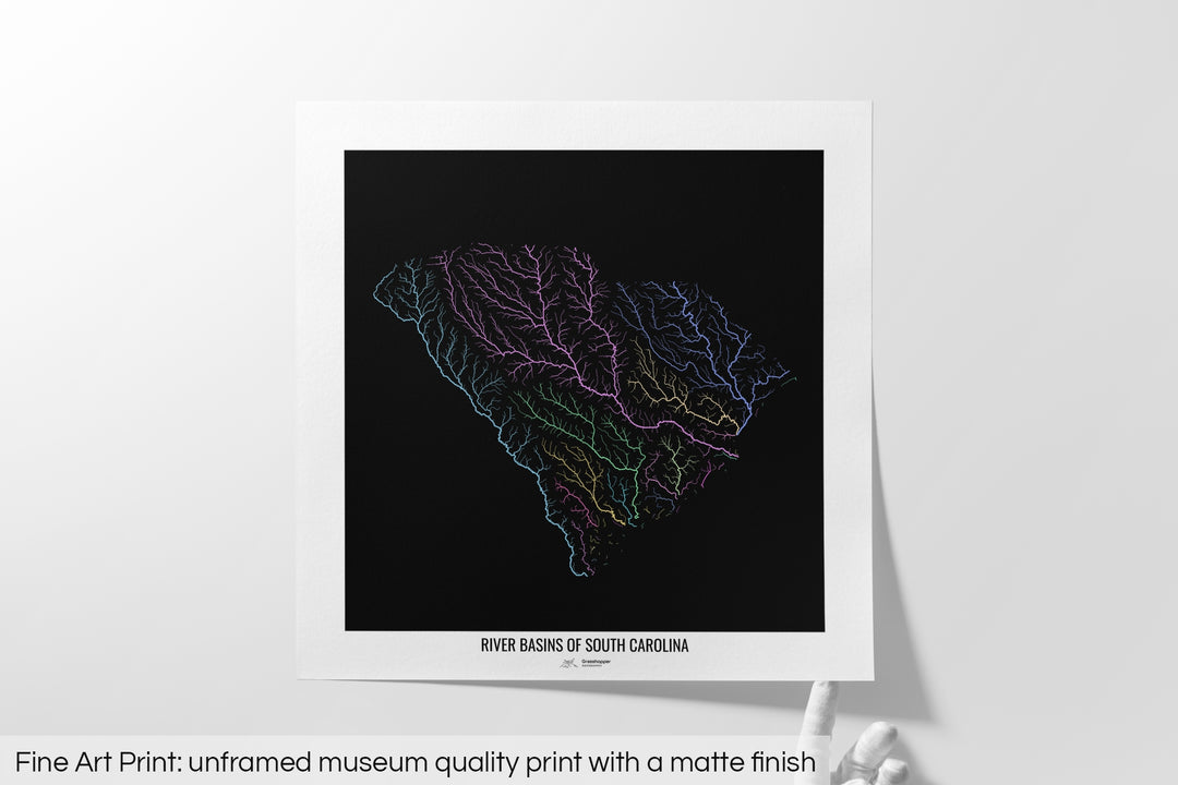 South Carolina - River basin map, pastel colours - Wall Art