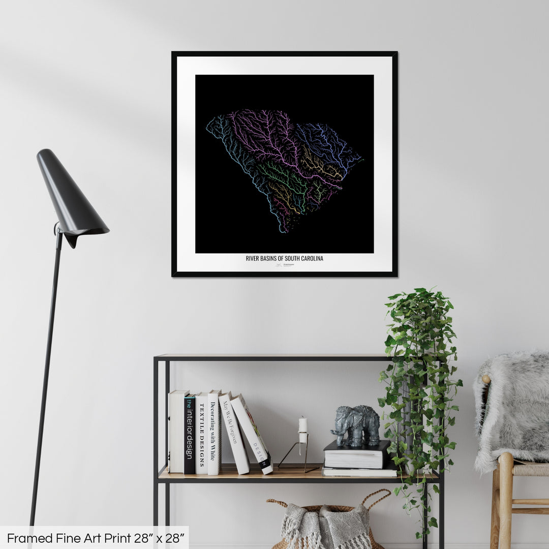South Carolina - River basin map, pastel colours - Wall Art