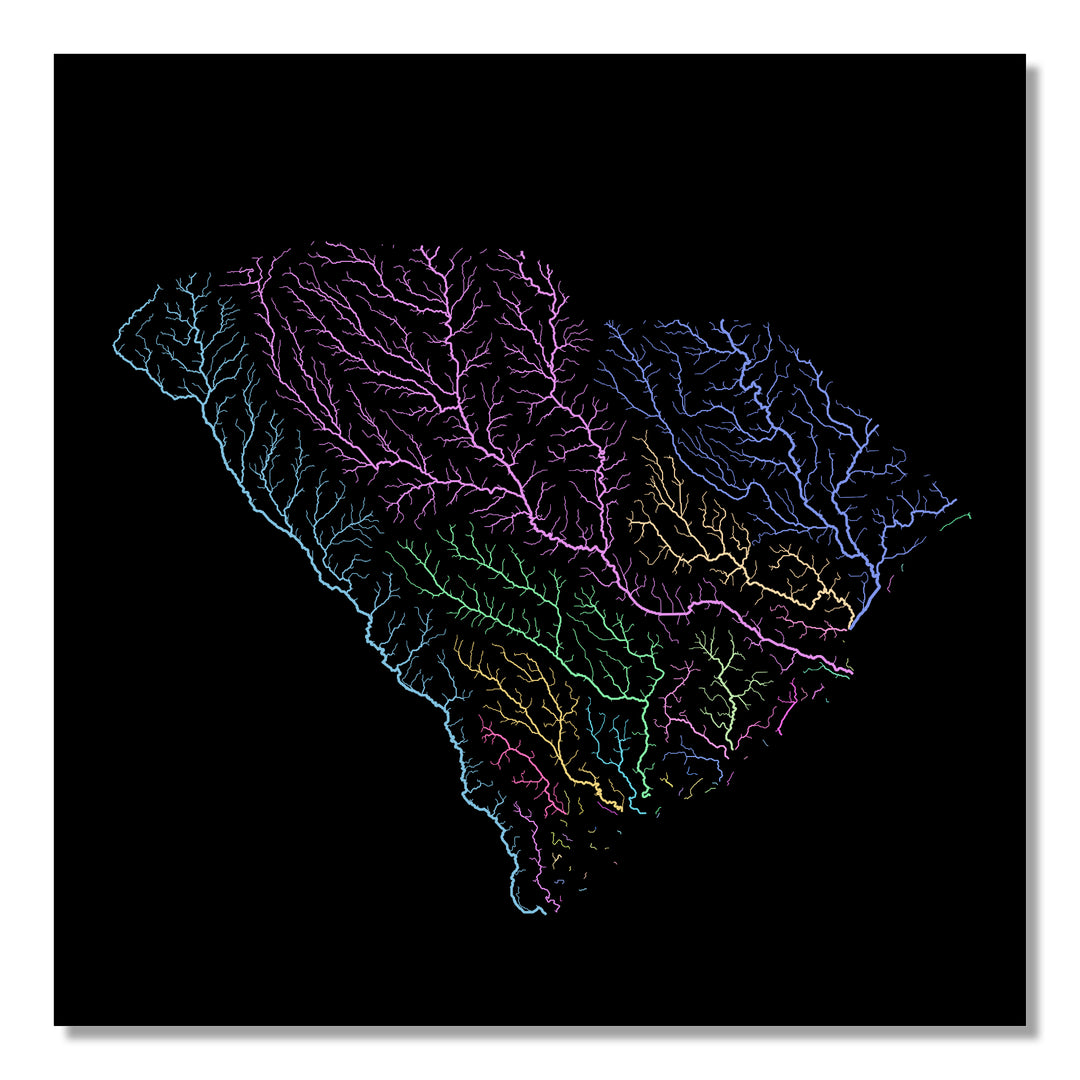 South Carolina - River basin map, pastel colours - Wall Art