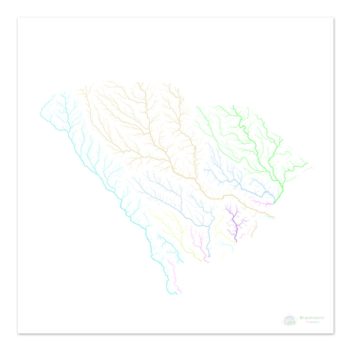 South Carolina - River basin map, pastel on white - Fine Art Print