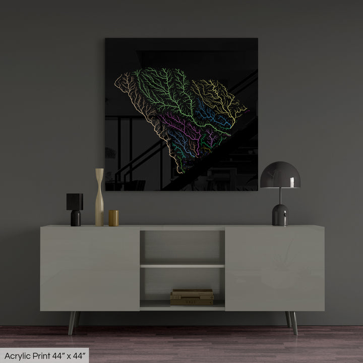 South Carolina - River basin map, rainbow colours - Wall Art